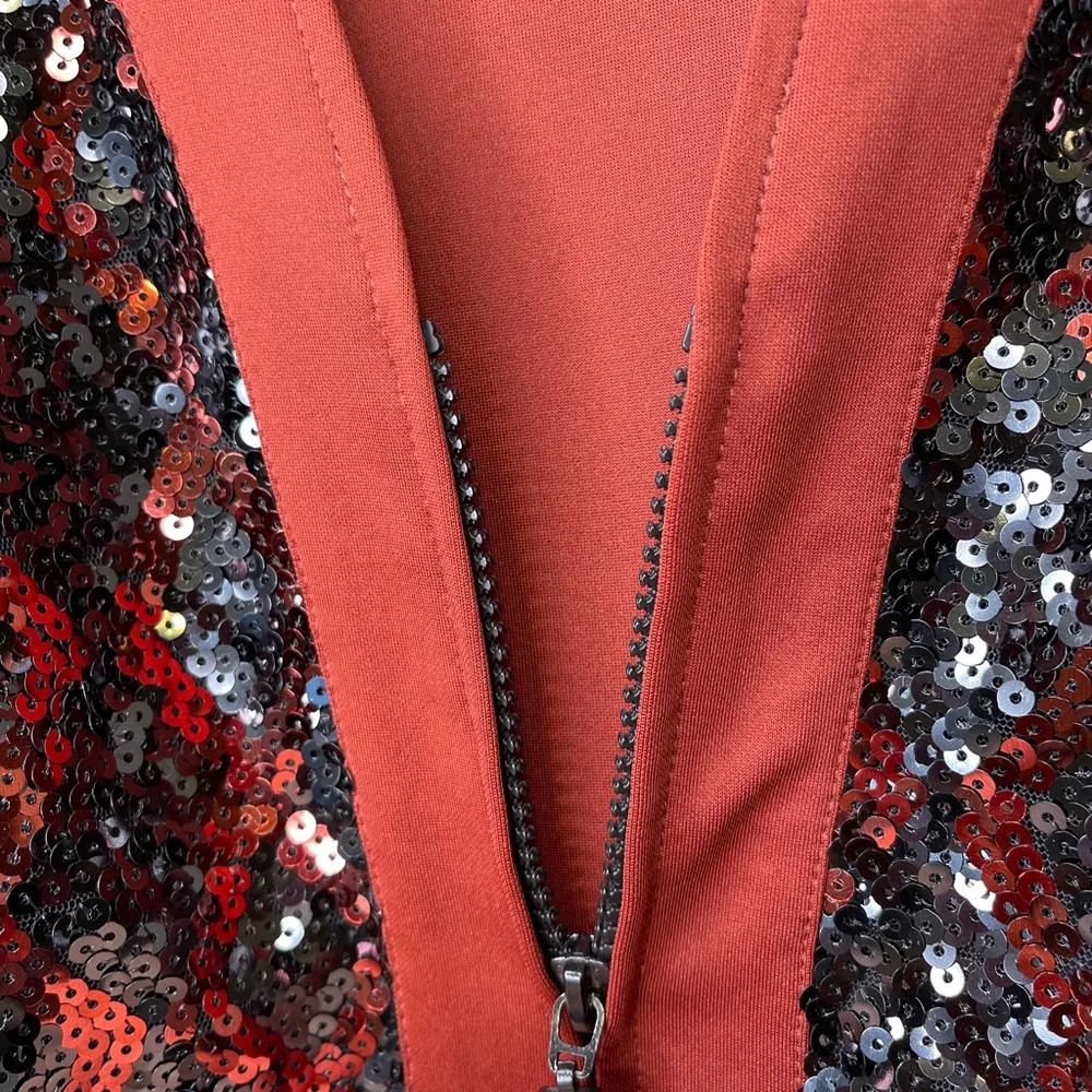 Bob Mackie | Wearable Art Sequin Zip Up Athleisure Track Scuba Glam Jacket